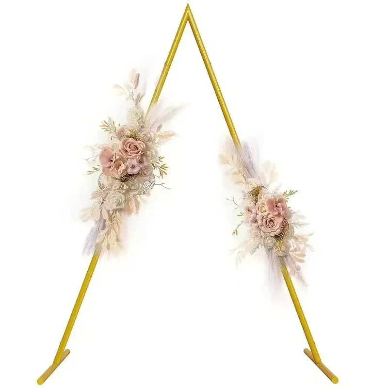 

Runtow 1pc Gold Triangle Metal Wedding Arch Bracket, Birthday Party Background Bracket ,Party Decoration