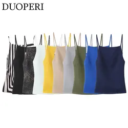 DUOPERI Women Fashion Backless Camisole Square Neck Thin Straps Female Chic Lady Casual Basic Tops Tank