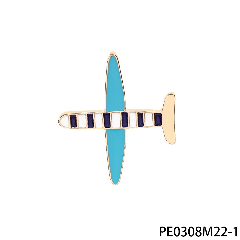 بروش طائرة من المينا باللون الذهبي من PESENAR مع تفاصيل فيروزية نابضة بالحياة وكحلي وأبيض - إكسسوار أنيق مستوحى من الطيران