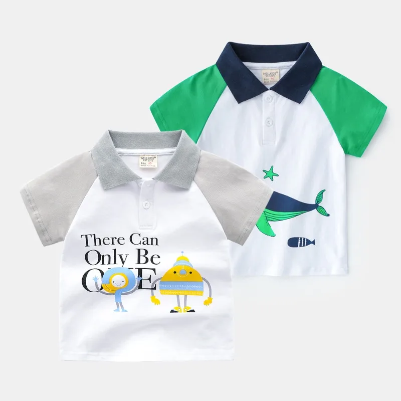 HoneyCherry Cute Short-sleeved Boy's POLO Shirt with Cartoon Prints. Summer Fashion POLO Shirt with A Turn-down Collar for Boys