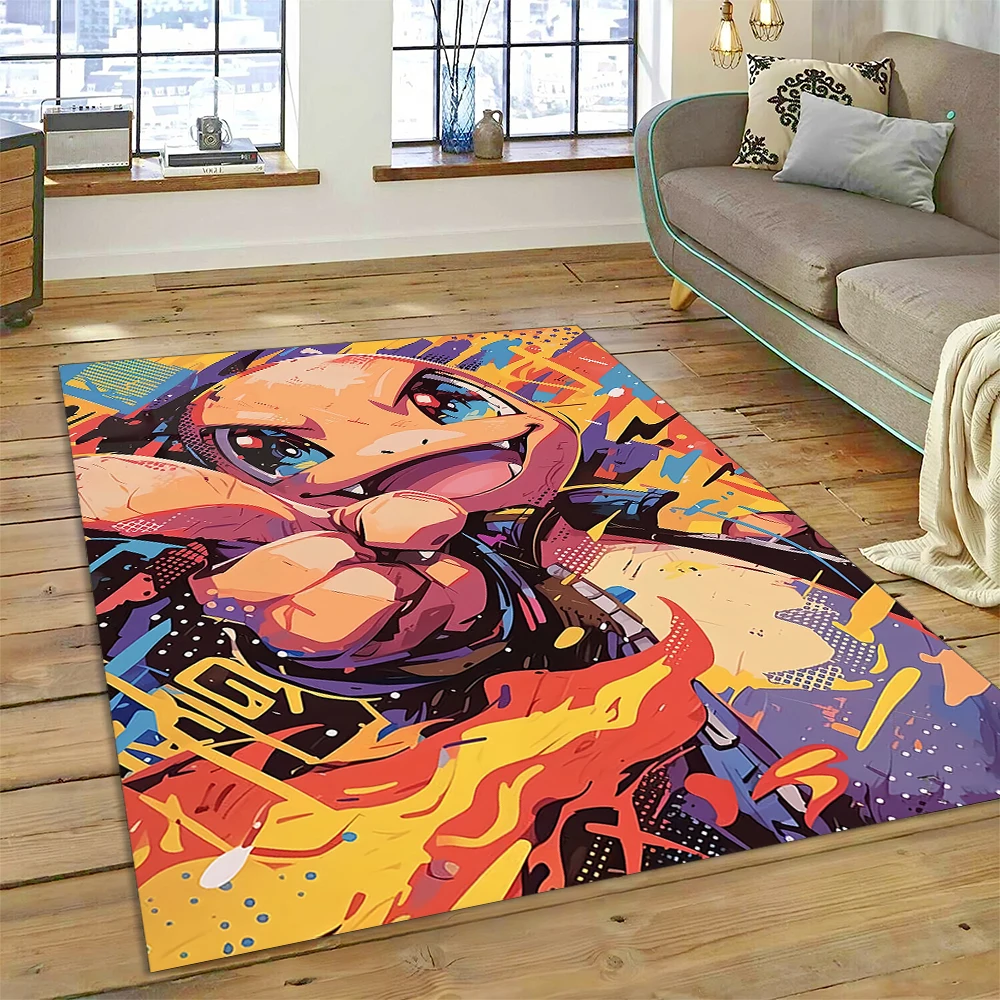 2025 New Charizard Charmander Fire Pokemon Cartoon Dracaufeu Carpet Rug for Bedroom Living Room Home Sofa Decoration,Floor Mat