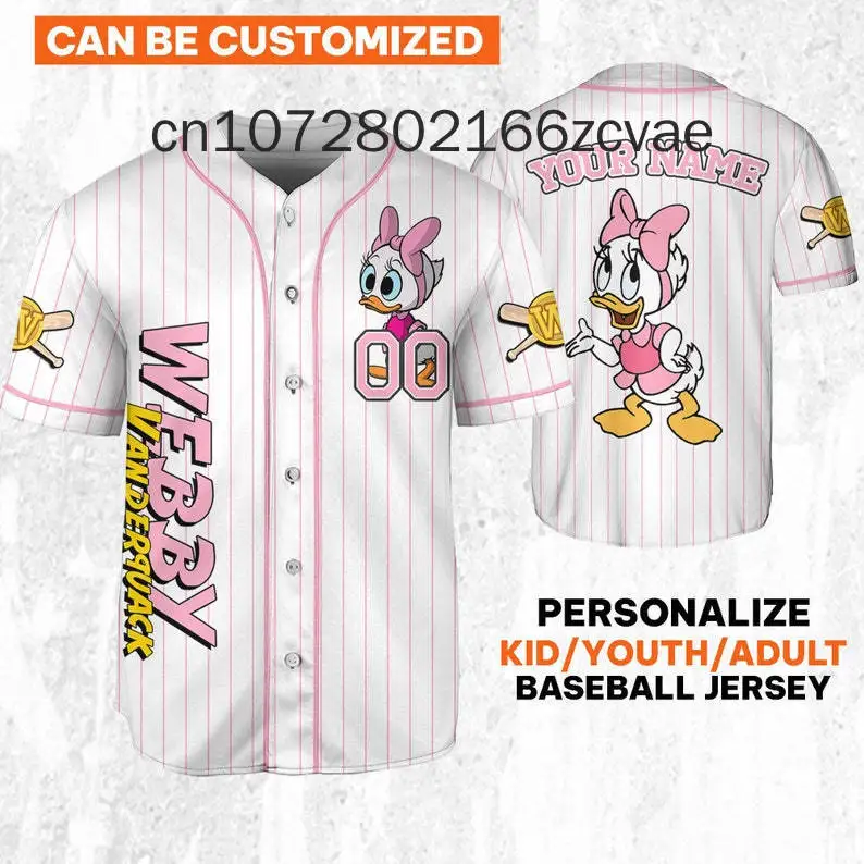 Disney-Camiseta de béisbol para hombre y mujer, camisa deportiva de manga corta con nombre personalizado, informal, Daisy Duck, novedad