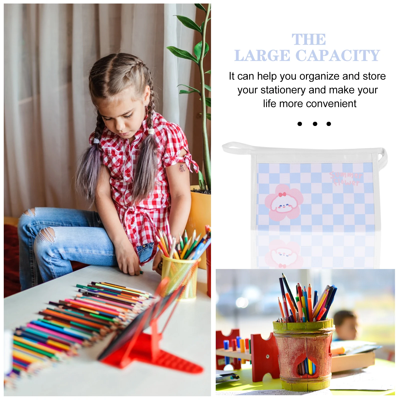 

Large Capacity Pencil Case Portable Bag Pencils Storage Bags School Wear-resistant Pouch Pu for Supplies