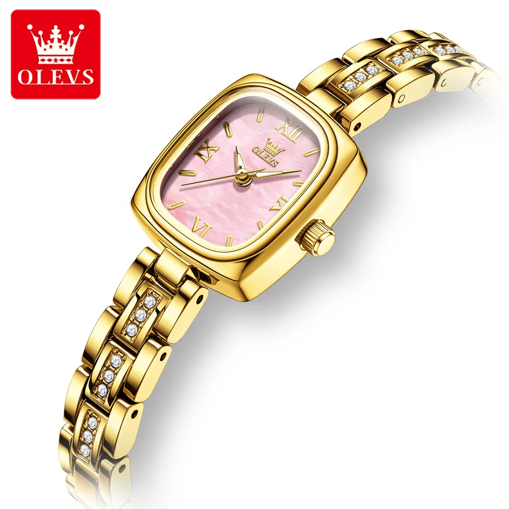 

OLEVS 3695 Bracelet Wristwatch for Woman Luxury Gold Steel Strap Original Quartz Watch Elegant Tonneau Ladies Dress Watches New