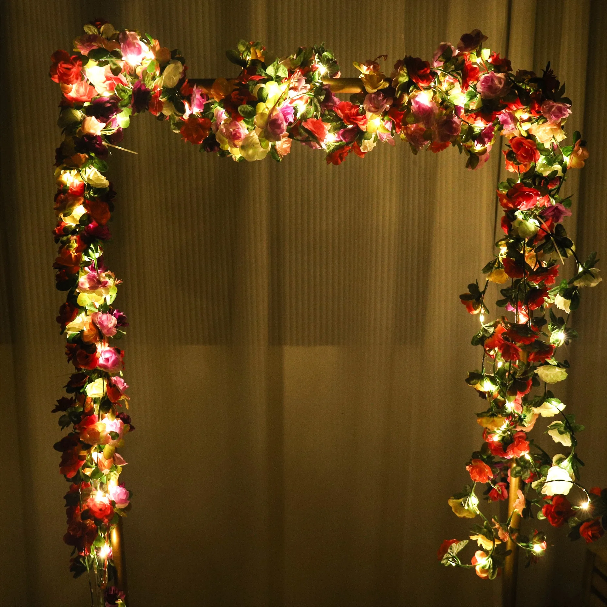 Rose LED Lights String Artificial Flowers Ivy Leaves Wedding Garland Home Room Decoration Arch Hanging Wall Garden Party Decor - view 4
