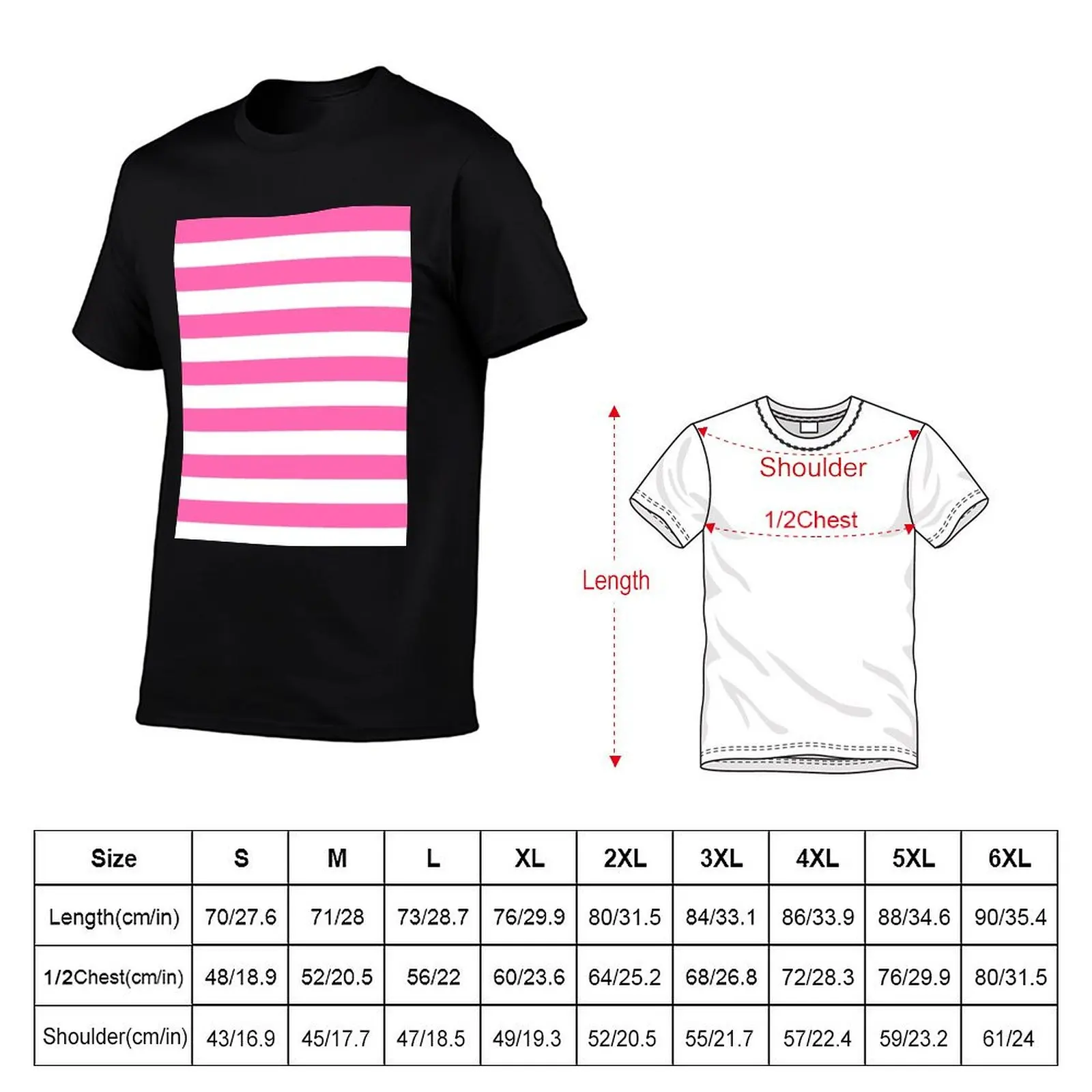 Hot Pink and White Horizontal Stripes T-Shirt tees Blouse mens cotton t shirts