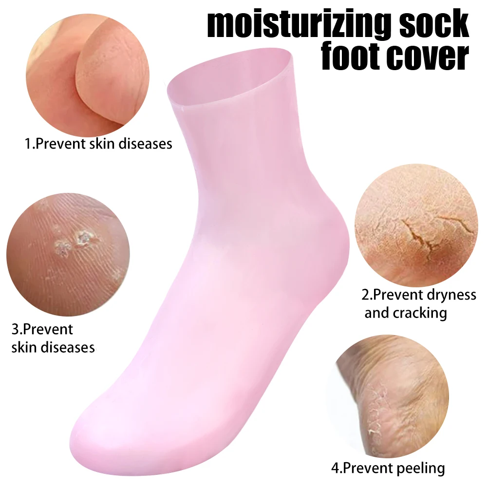 5 pares de silicone hidratante elástico pé meias anti rachaduras remover a pele morta reutilizáveis diy spa máscaras para os pés cuidados com ferramentas pedicure