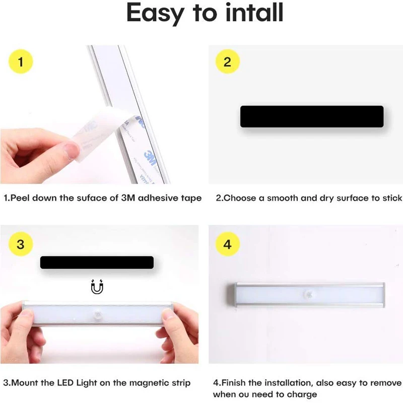USB Rechargeable 30 LED PIR Motion Sensor Light Sensor Night Light 3 Mode Dimmable For Cupboard Wardrobe Kitchen Night Light