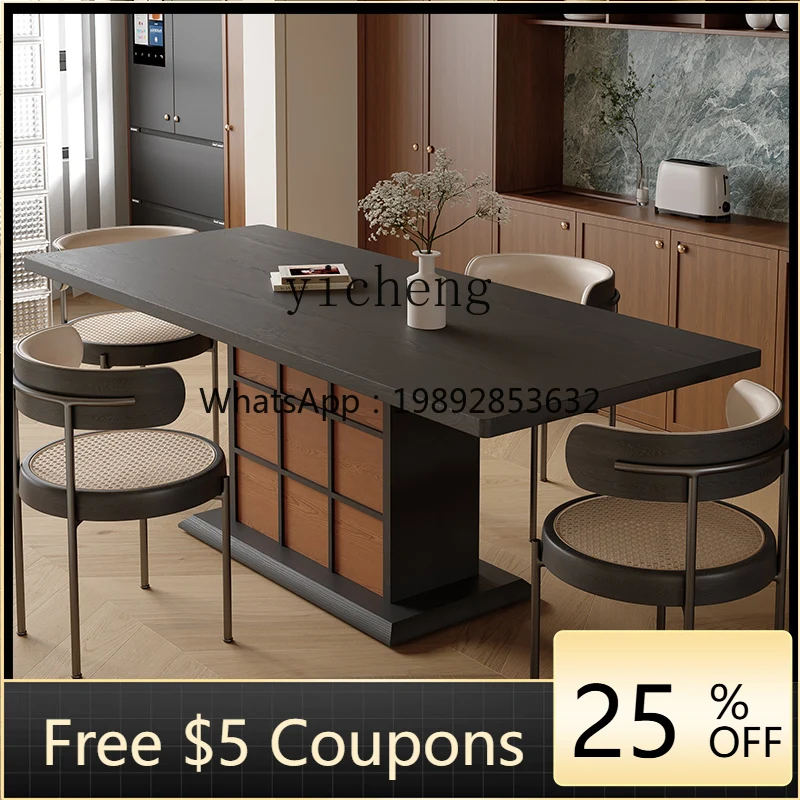 

1 medium and ancient style walnut solid wood dining table and chair combination large board table retro rectangular tea table