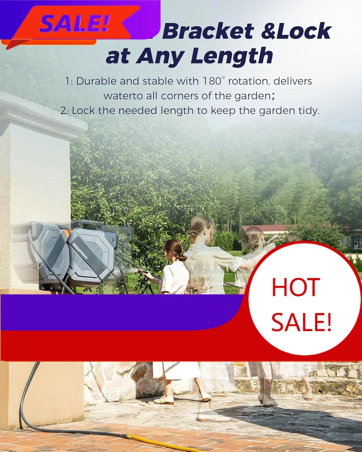 

Бестселлер: Выдвижной садовый шланг 5/8 дюйма x 75 футов с профессиональным металлическим кронштейном и металлическим насадкой на 9 режимов, УФ-стойкий, с функцией автоматического сматывания на 180°