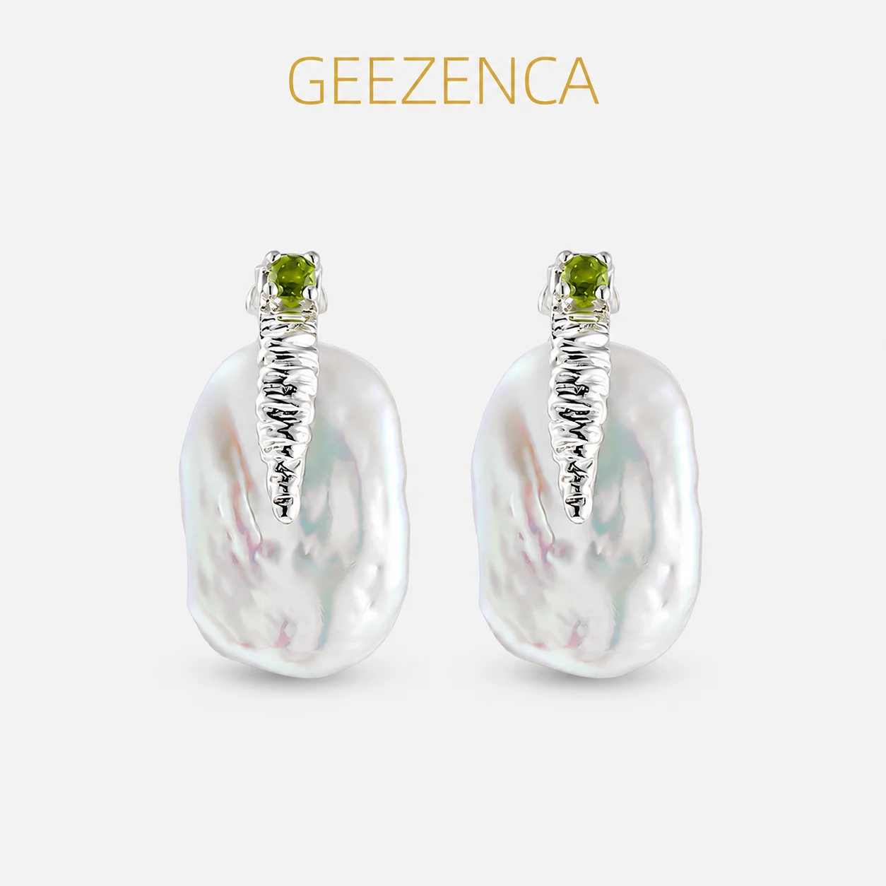 GEEZENCA Natural Baroque Pearl Tourmaline 925 Sterling  Silver Earrings For Women French Chic Luxury Small Earring 2023 New Gift