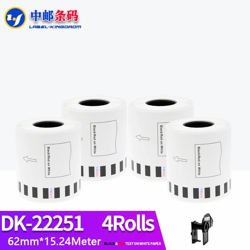 

4 Refill Rolls Compatible DK-22251 Thermal Dual Color Label 62mm*15.24M Continuous Brother QL-800/810/820 Printer Red/Black Text