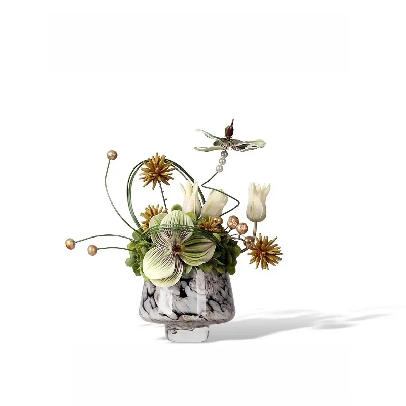 Light luxury art glass small vase flower arrangement overhead floor hotel living room coffee table floral high-end small table
