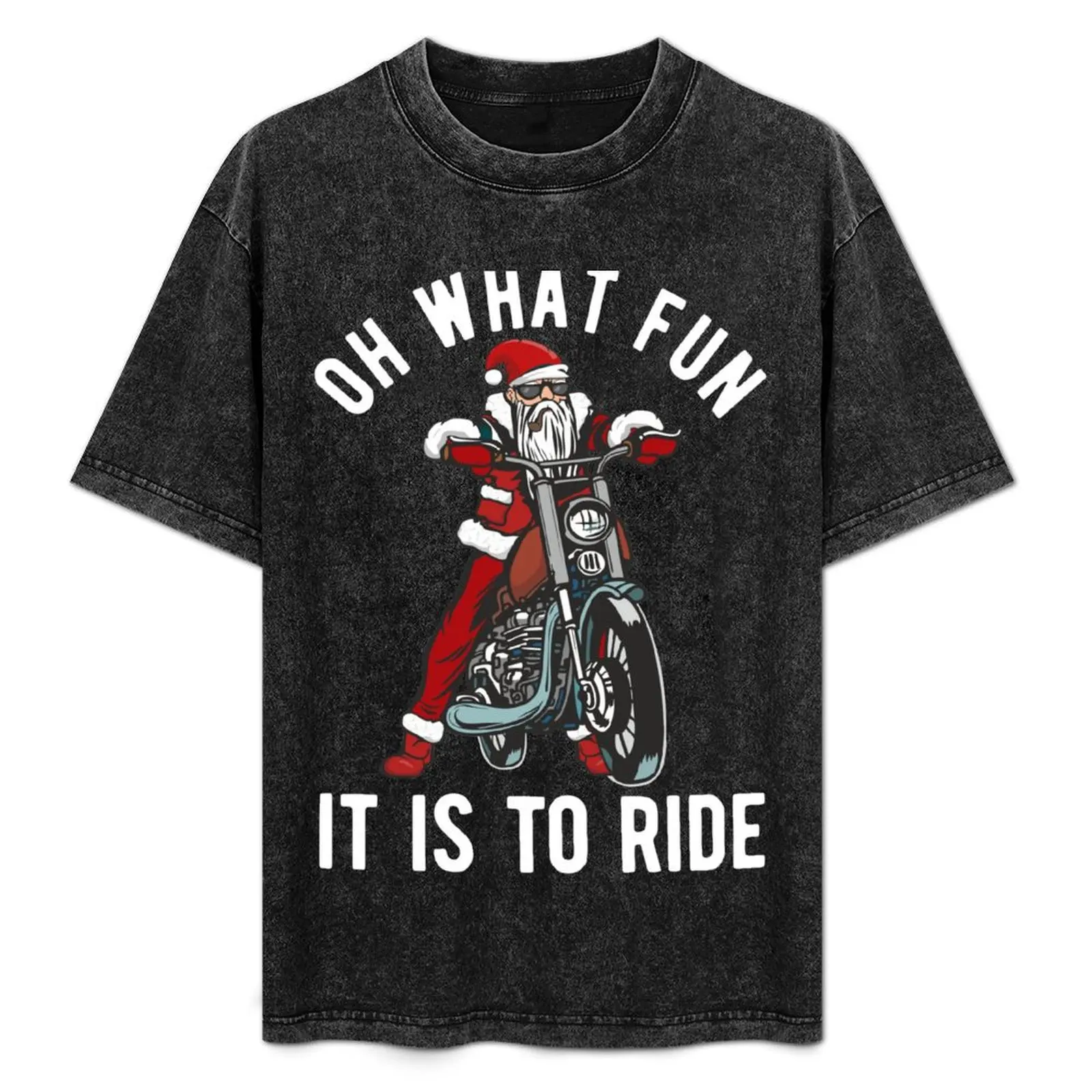 Funny Biker Santa Claus Riding a Bike Motorcycle Christmas Gifts T-Shirt Basic Breathable Solid Color T-Shirt