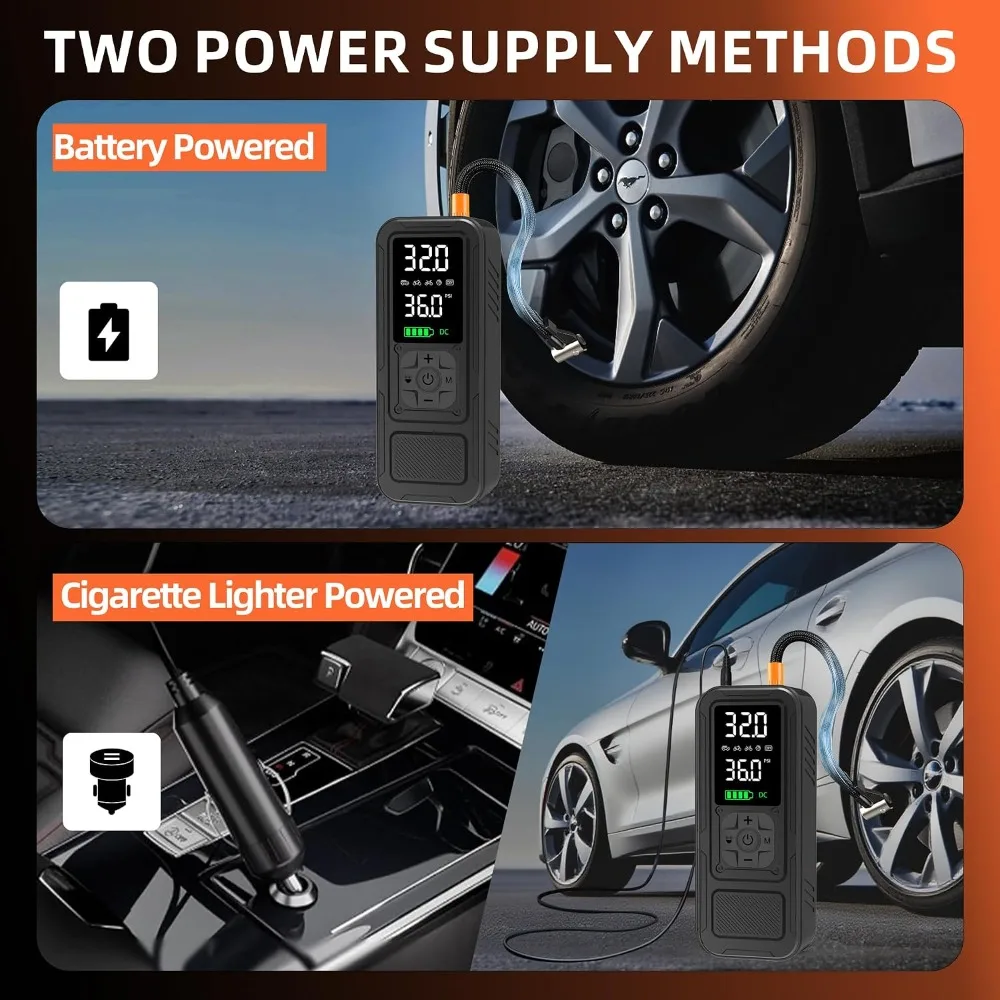 6000mAh Cordless Tire Inflator, 150PSI Air Compressor, 4X Faster, Digital Gauge for Car Motorcycle Bike view 4