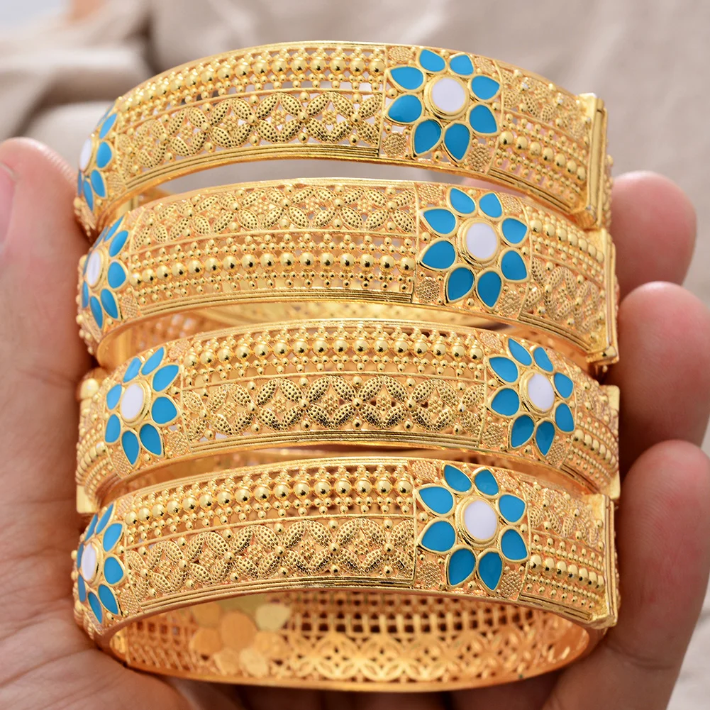 

African Dubai Gold Color Wedding Bangles For Women Girls Gold Color Bracelets&Bangles Women Party Gift