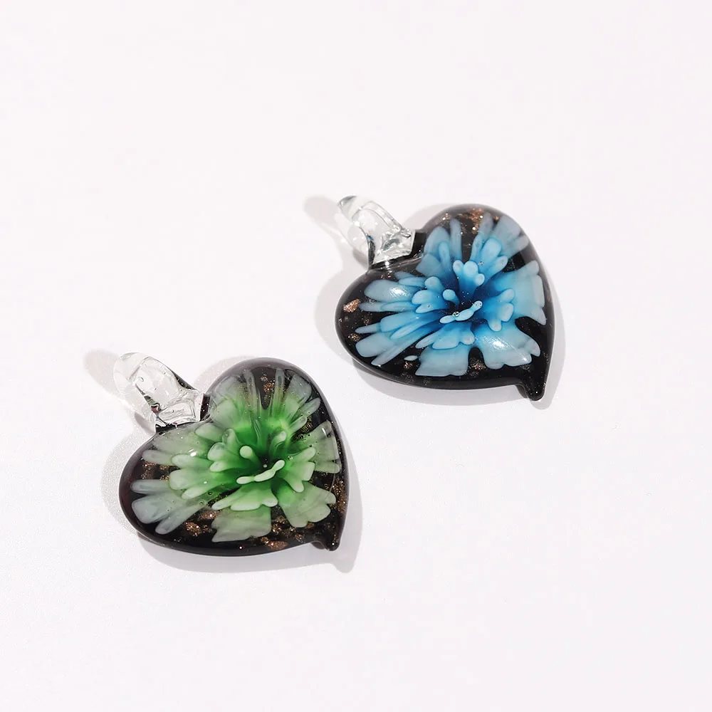 Qianbei Wholesale 6pcs Handmade Murano Lampwork Glass Mix Color Flower Heart Pendant For Necklace Hot Jewelry