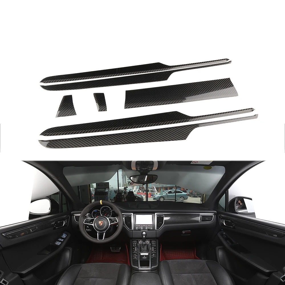 

7pcs Car Accessories Real Dry Carbon Fiber Interior Trims Dash Cover Door Panels For Porsche Macan 2014-2017