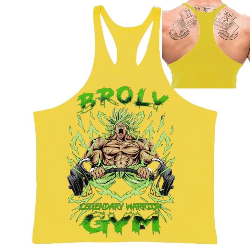 Kaus Tanpa Lengan Pria Fitness Gambar Karakter Anime Broli GYM Rompi Periferal Dragon Ball Sejuk Musim Panas Pakaian Trendi