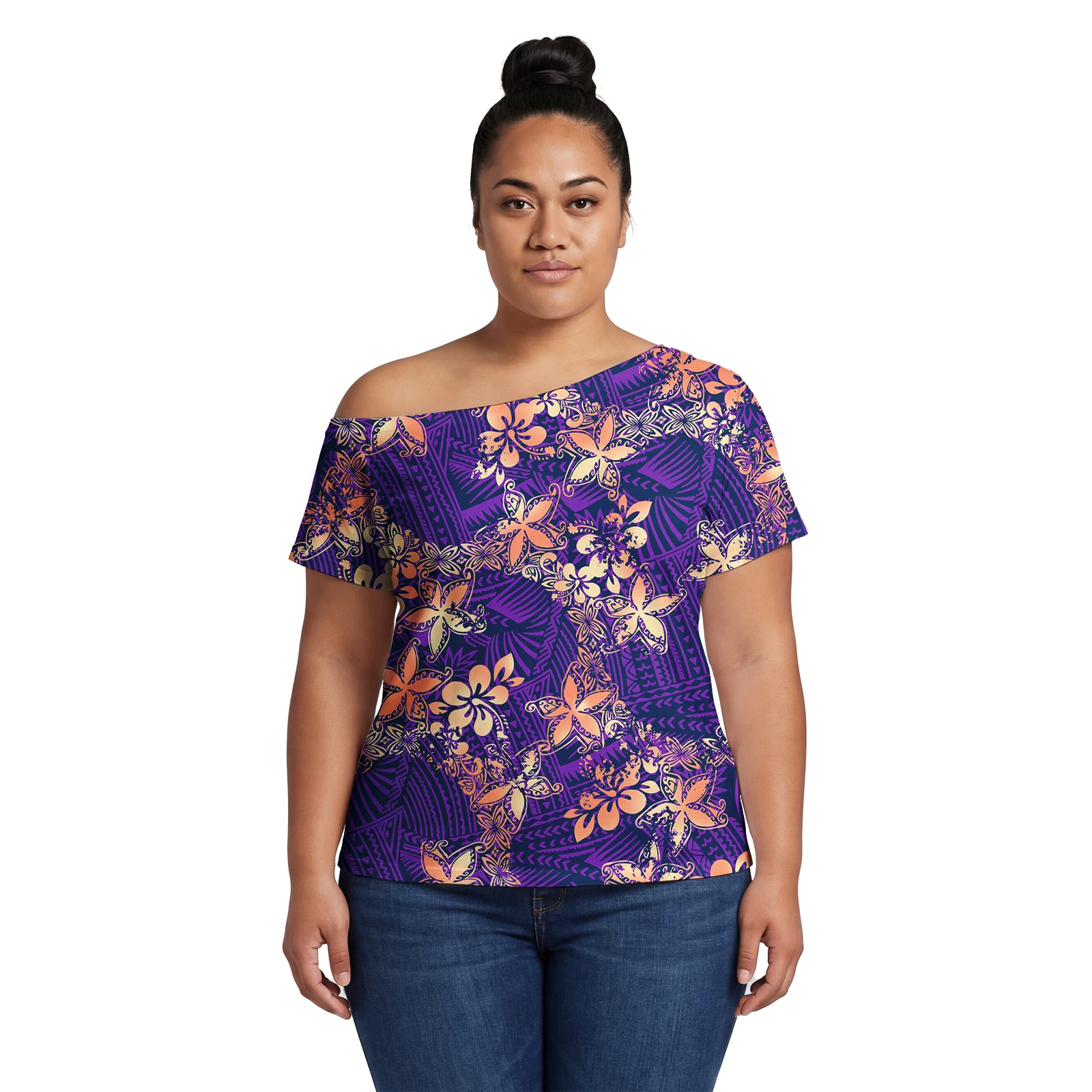 Gradient Blue Style Custom Lady Tops Hawaiian Luxury Clothing for Women Samoan Beach Outfits Polynesian Ladies Short Sleeve Tops