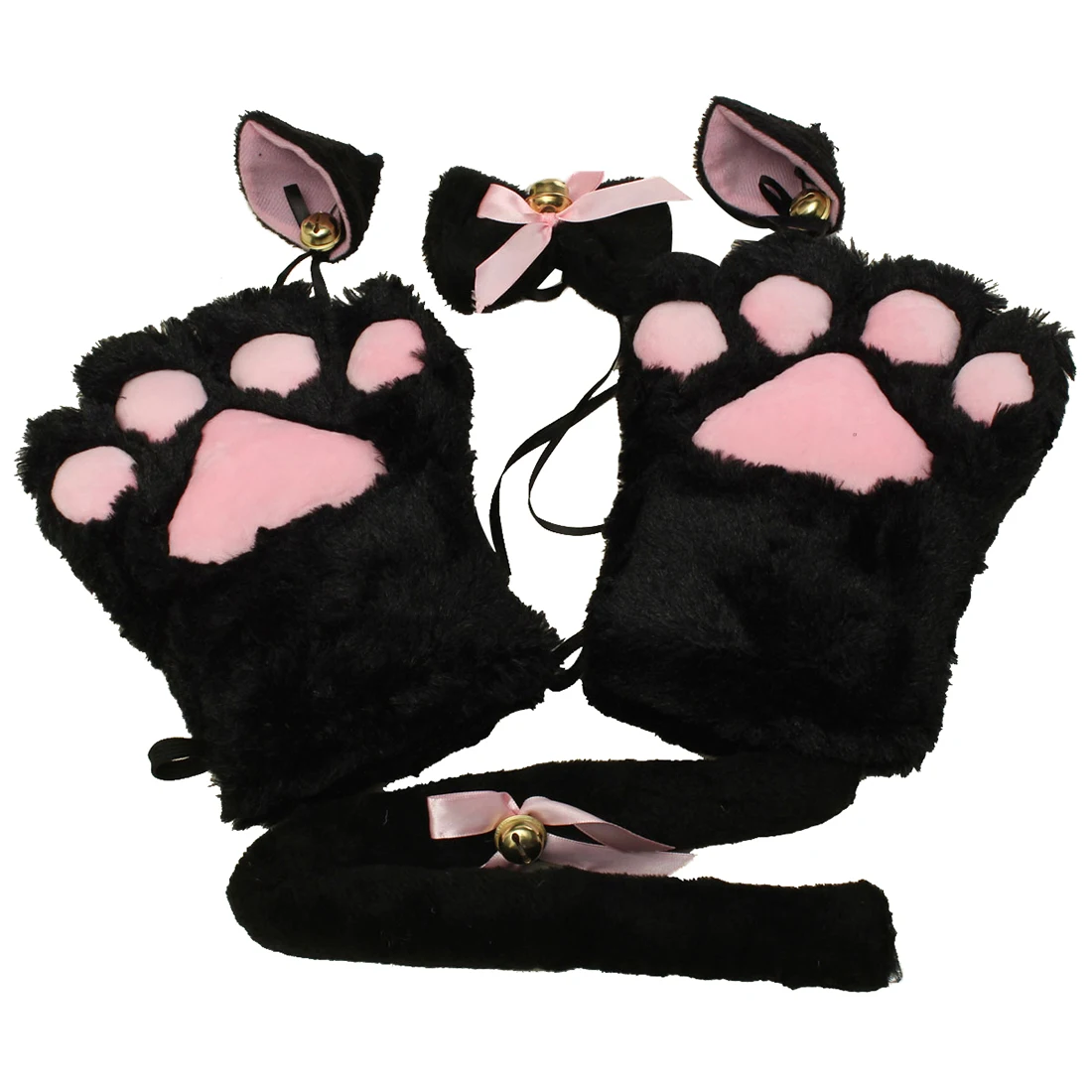 Kitten Cat Maid Cosplay Roleplay Anime Costume Gloves Paw Ear Tail Tie Party Color:Black Whole Set