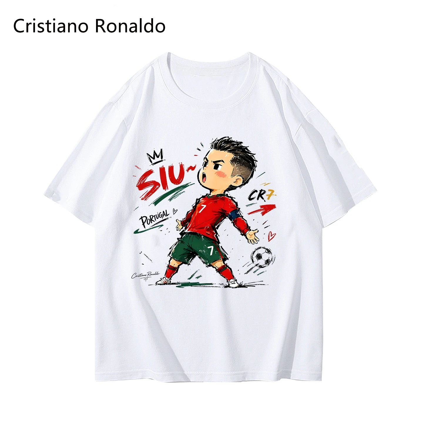 Cartoon Soccer Player Celebration Kids Casual Tee, Hand Drawn Athlete Ball Print For Sports Event Daily Parent-child Outfits