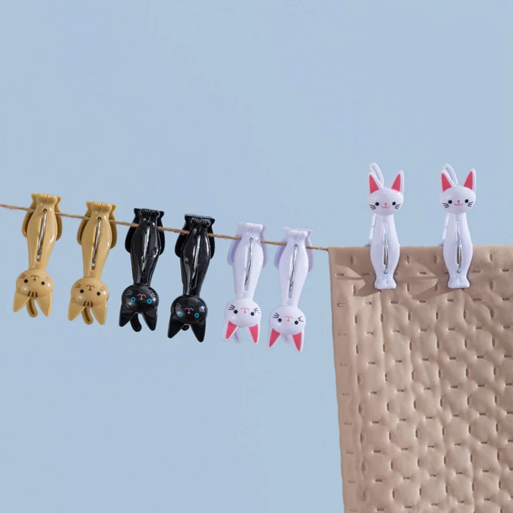 4pcs Cute Cat Plastic Clips Laundry Hanging Clothes Pins Household Clothespegs Beach Towel Clips Clamp Snacks Sealing Clips