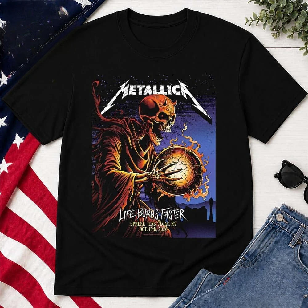 Metallica Life Burns Faster Sphere Las Vegas 2026 T-Shirt, Brandon Heart Event Poster Graphic, Unisex Metal Fan Short Sleeve Tee