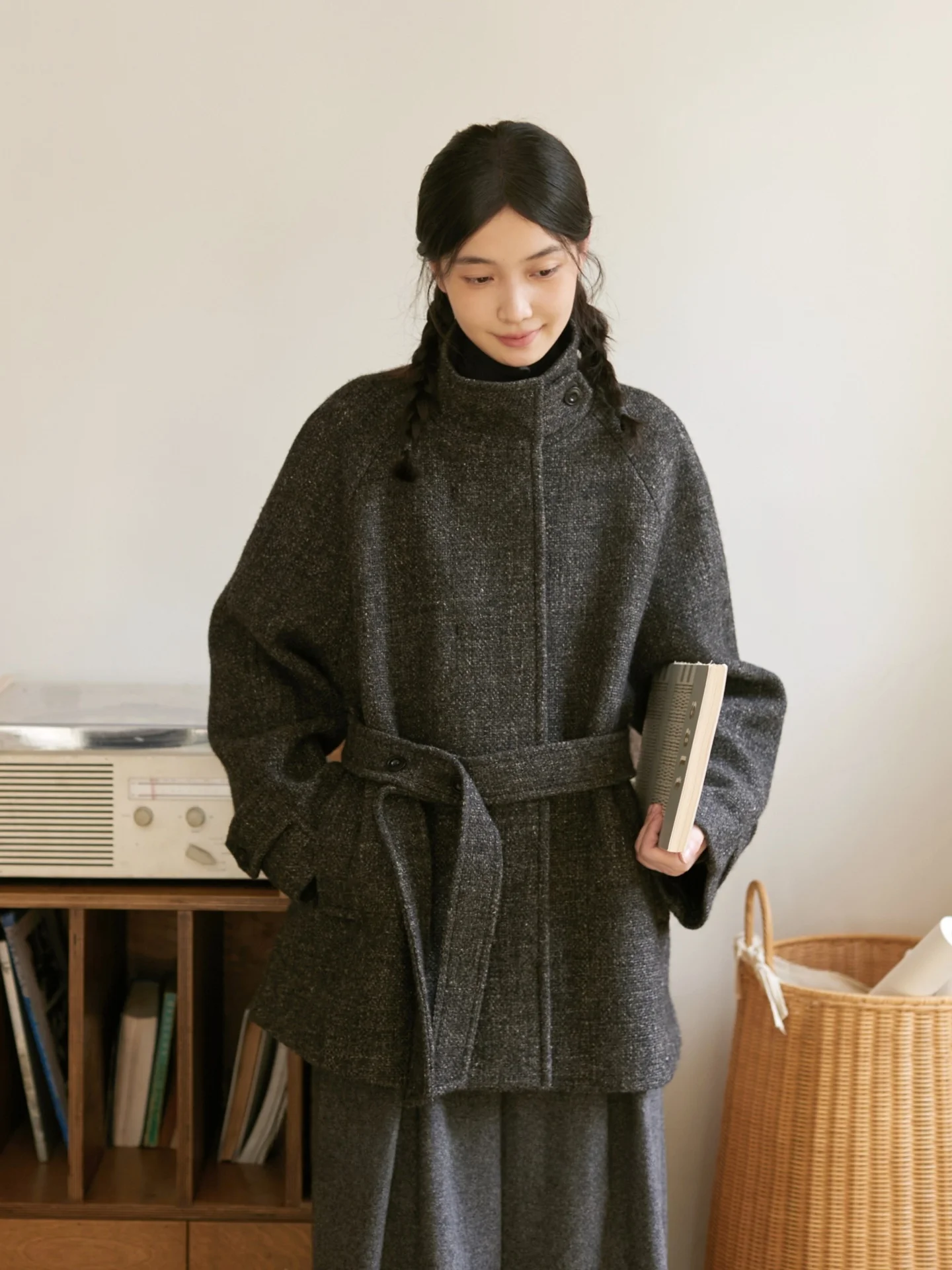 

Ss Sense Woolen Coat Daily Commute Tailored ape Belted Mid-Length Outerwear Women's Faion Artistic Loose Fit