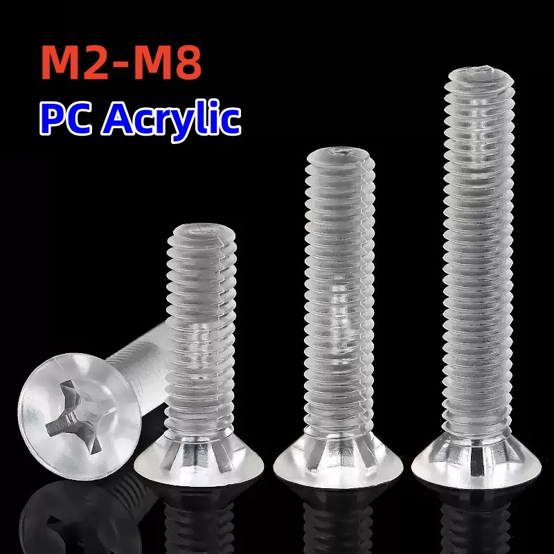 M2 M2,5 M3 M4 M5 M6 M8 PC Acryl Transparente Senkkopfschraube Kunststoff Phillips Flachkopfschrauben Bolzen