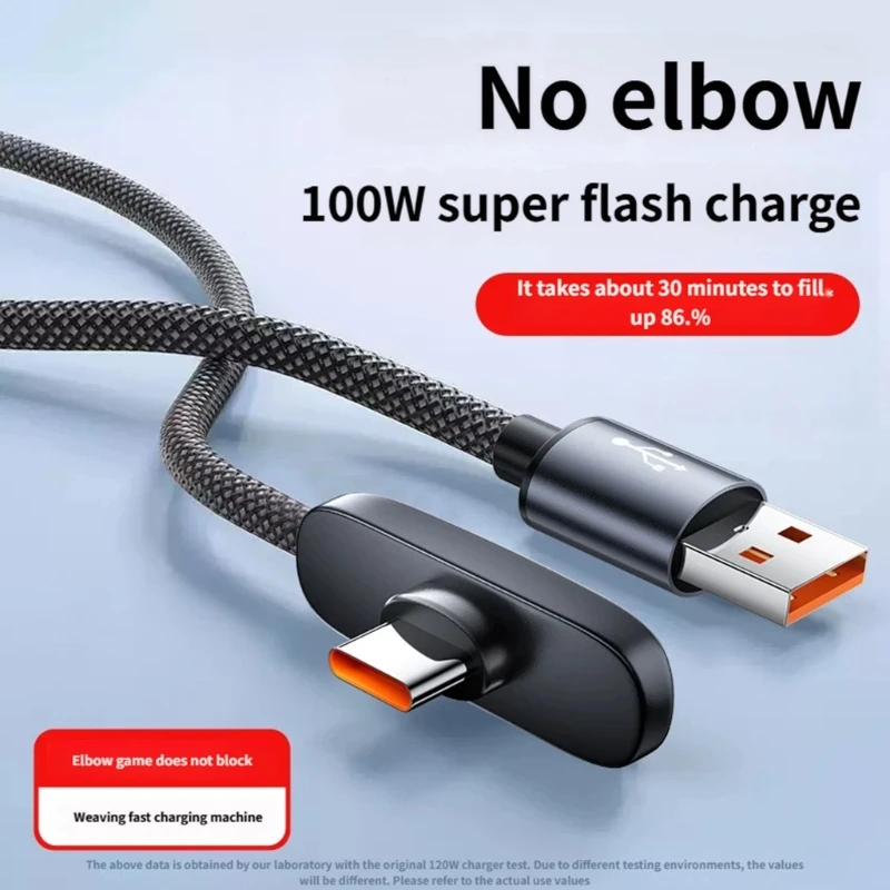 100W Fast Charging Cable With L Shaped Connectors For Gaming And Data Transfer Nylon Braided Aluminum Shell 896C