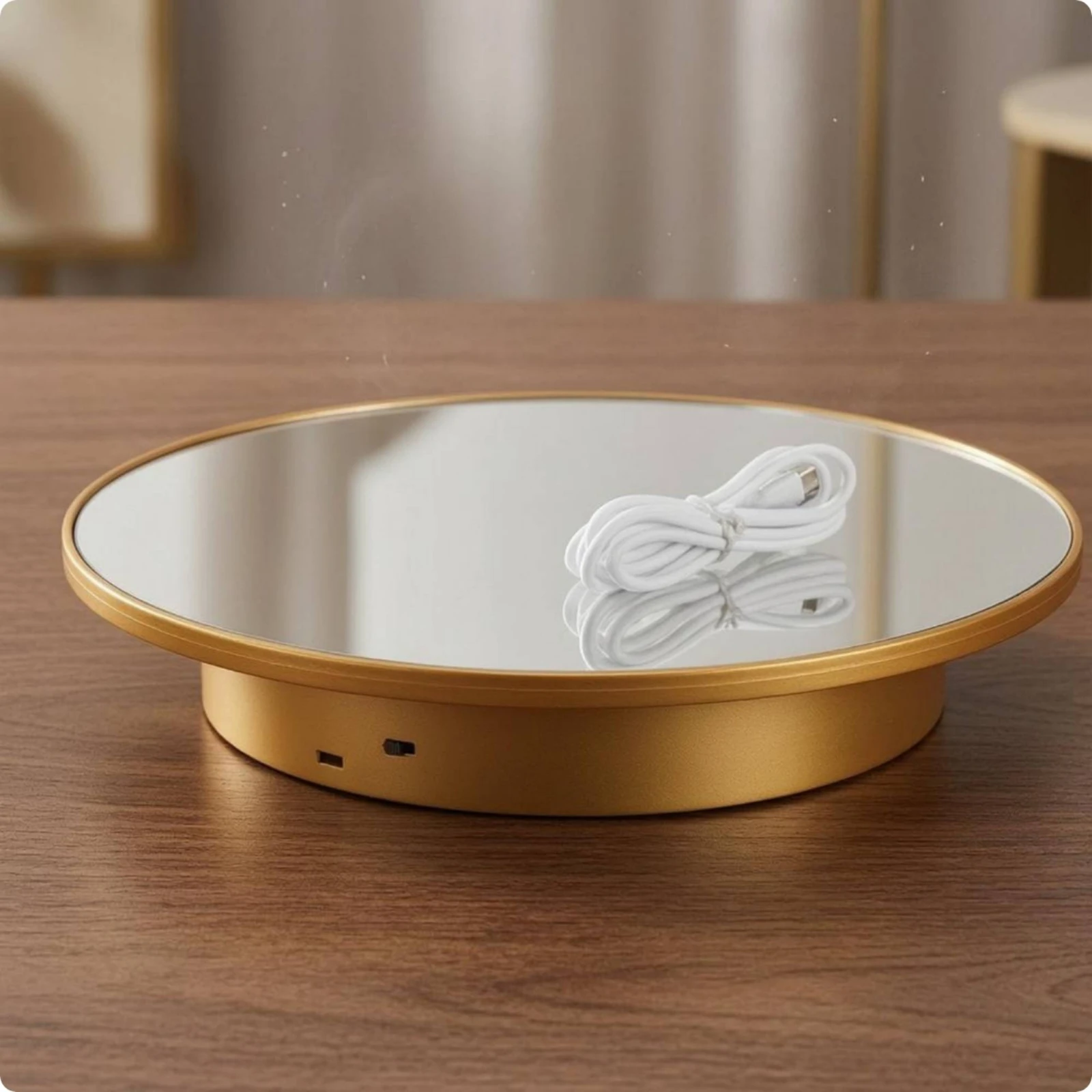 Suporte Giratório Elétrico com Acabamento Metálico para Fotografia de Produtos, Plataforma Giratória de 360 Graus, Elegante