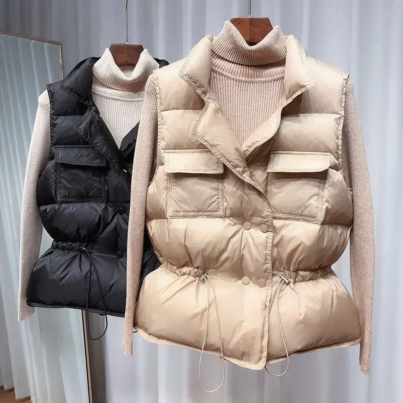 

2022 New Ultra Light Down Vest Women Short Vest Windproof Lightweight Warm Waistcoat Female White Duck Down Down Coat Sleeveless