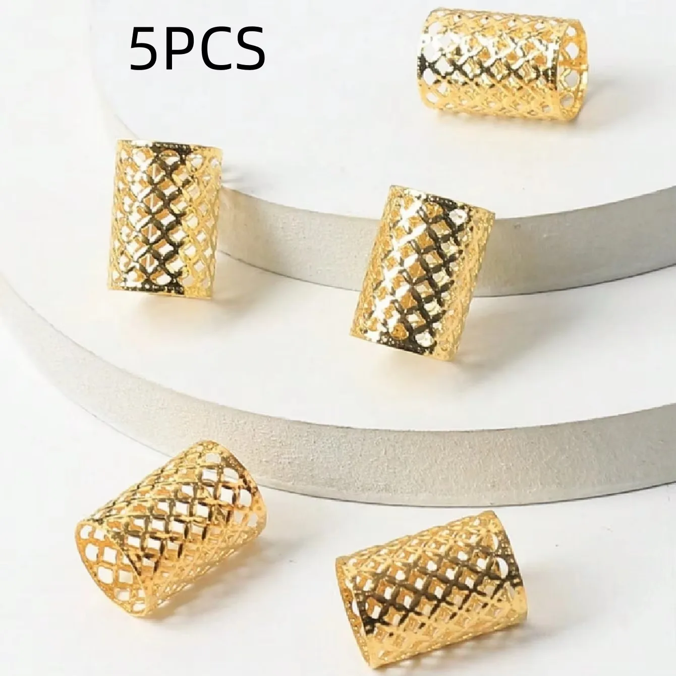 5 개/가방 16*22mm 중공 패턴 금속 골드 & 실버 Dreadlock 큰 구멍 헤어 링 생일 파티 연회를위한 DIY 액세서리