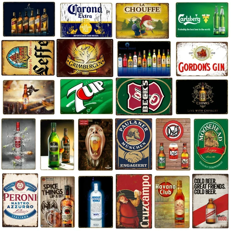 Buz soğuk bira marka teneke işaretleri Metal plak şarap viski eski püskü paslı Vintage Poster Metal plaka işareti Bar Pub mutfak duvar dekor