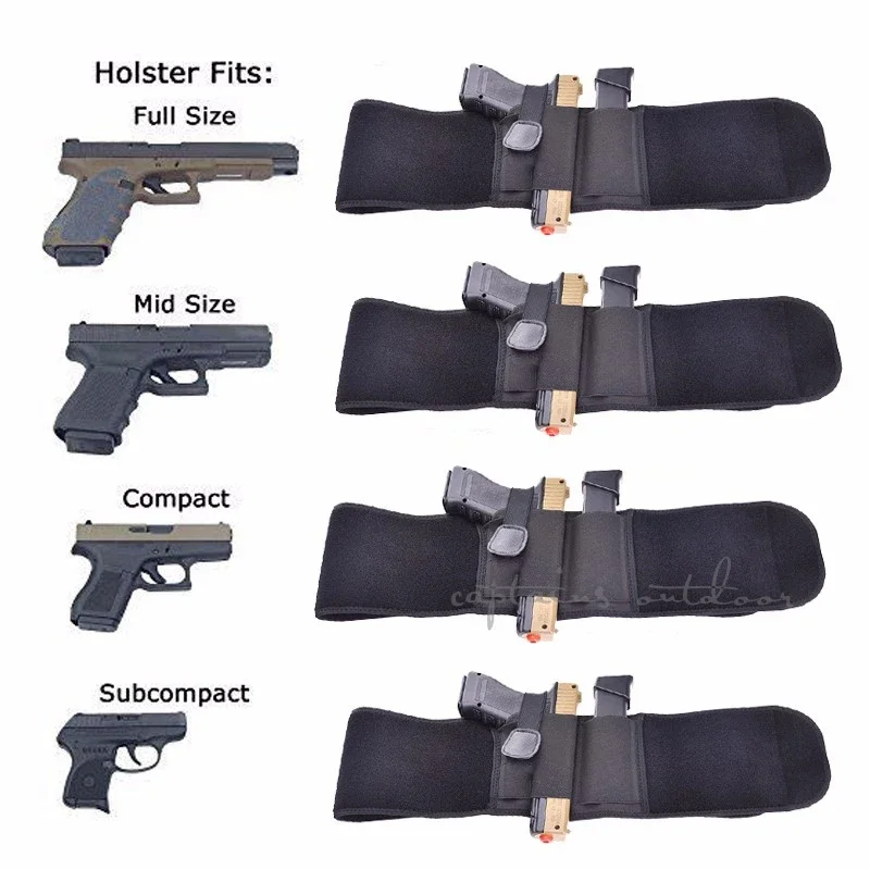 Tactical Belly Band Pistol Holster Right or Left Hand Concealed Outdoor Gun Pouch Airsoft Shooting Hunting Belt Holsters