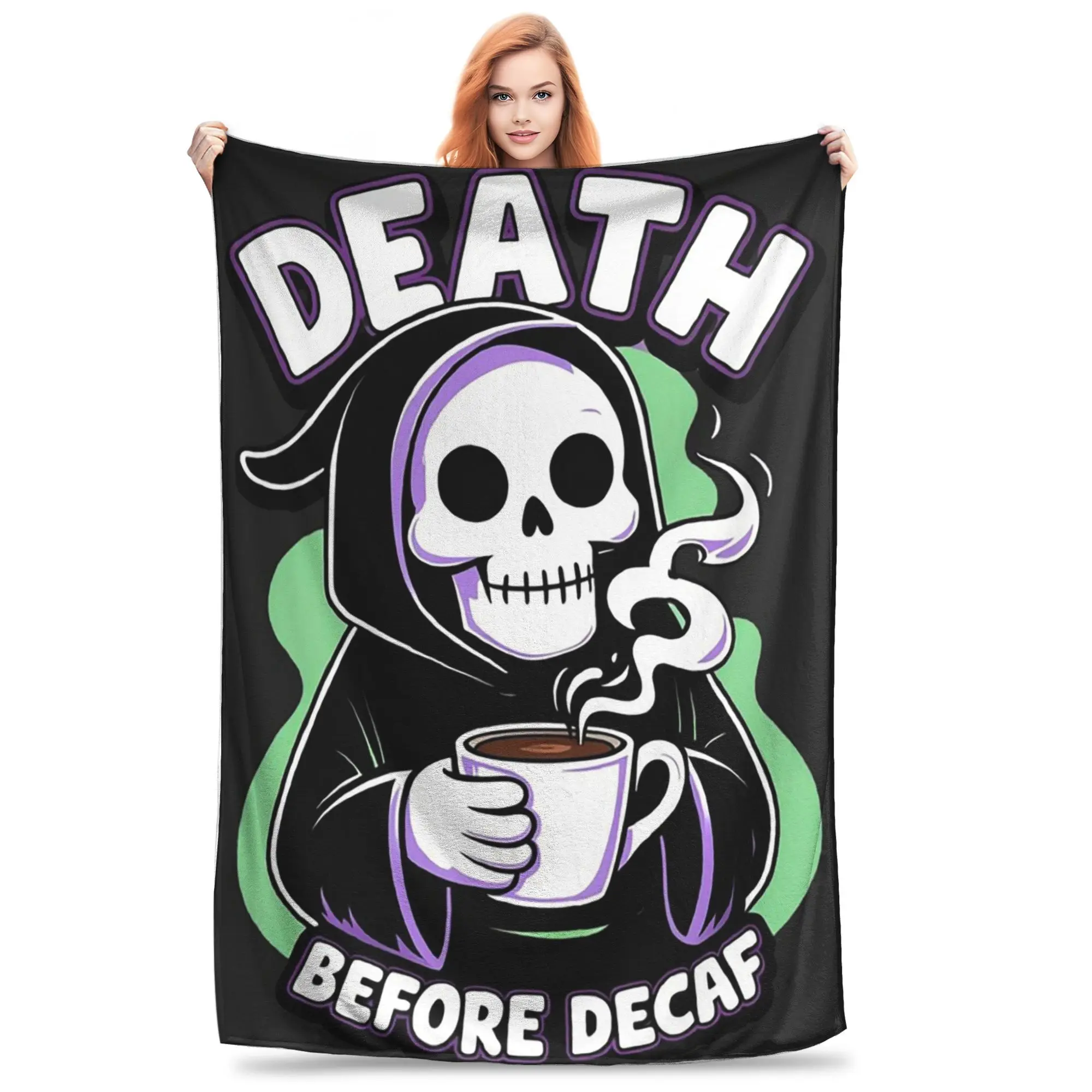

Одеяла для любителей кофе Death Before Decaf Grim Reaper, супер мягкое флисовое одеяло для дивана, постельные принадлежности для офиса