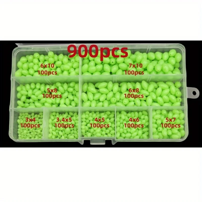 400/900 Stück Köder-Olivenperlen, fluoreszierendes Nachtlicht-Kunststoff-Köderperlen-Set mit Antikollisionsperlen und Schutzperlen