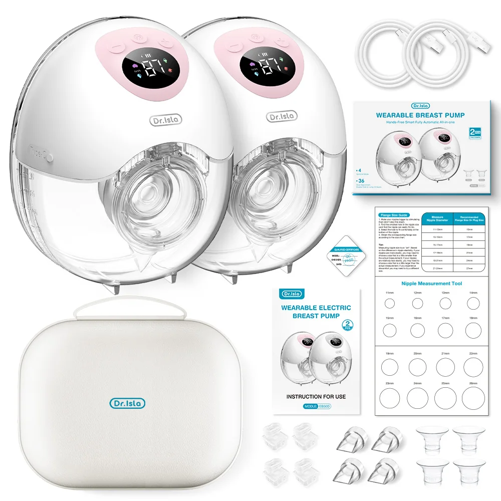 Dr.isla New 2PCS Wearable Electric Breast Pump 4 Modes 36 Suction Levels Silent Leak-Proof Hands Free Breast Pumps Breastfeeding