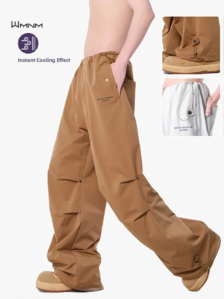 

American Sle Qui Dry Workwear Pants Men Summer Dstring Loose Wide Leg Trousers Folded Cargo Pants Casual Faion