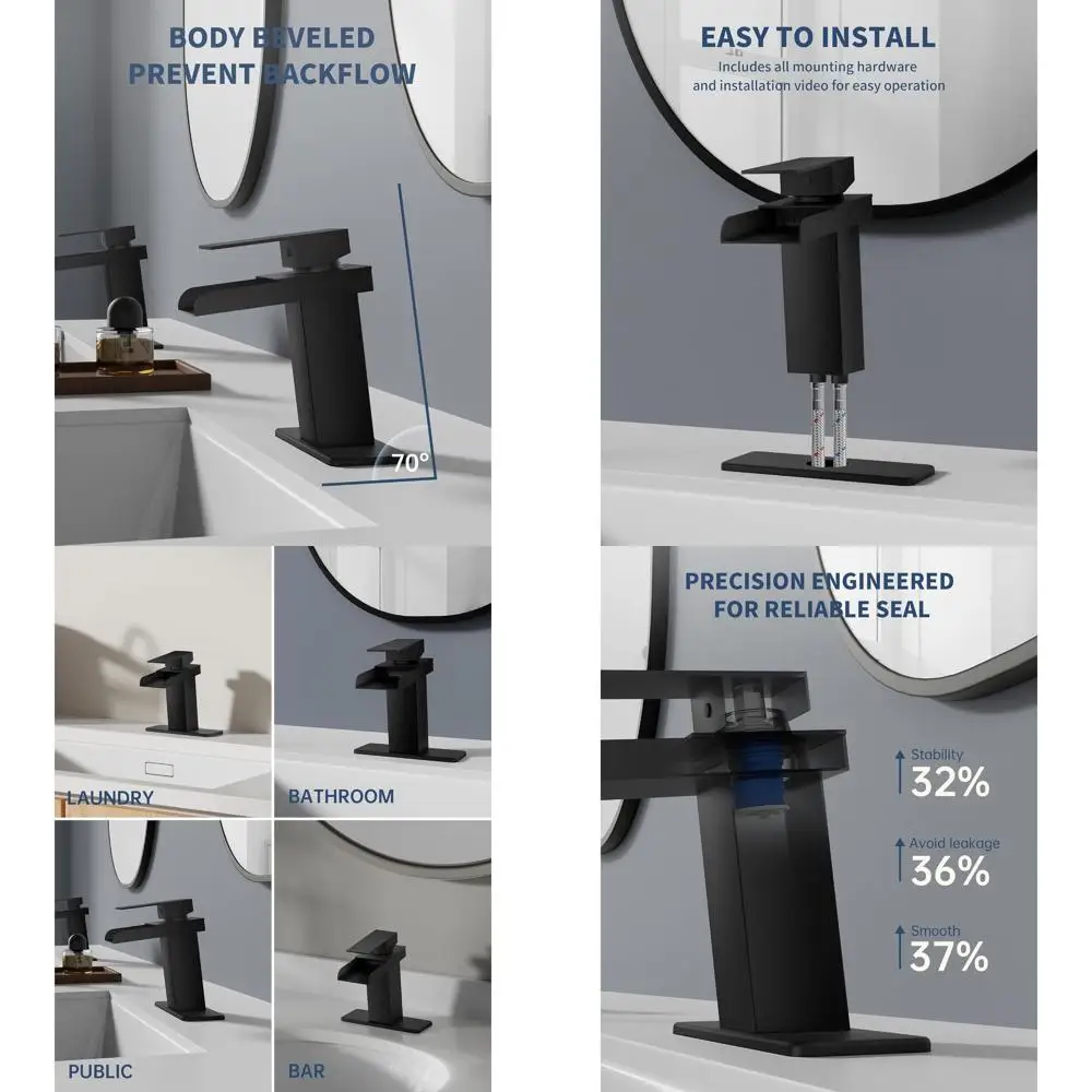 

Modern Matte Black Single Handle Bathroom Faucet with Deck for 1 or 3 Hole Sinks, Including 2 Hoses