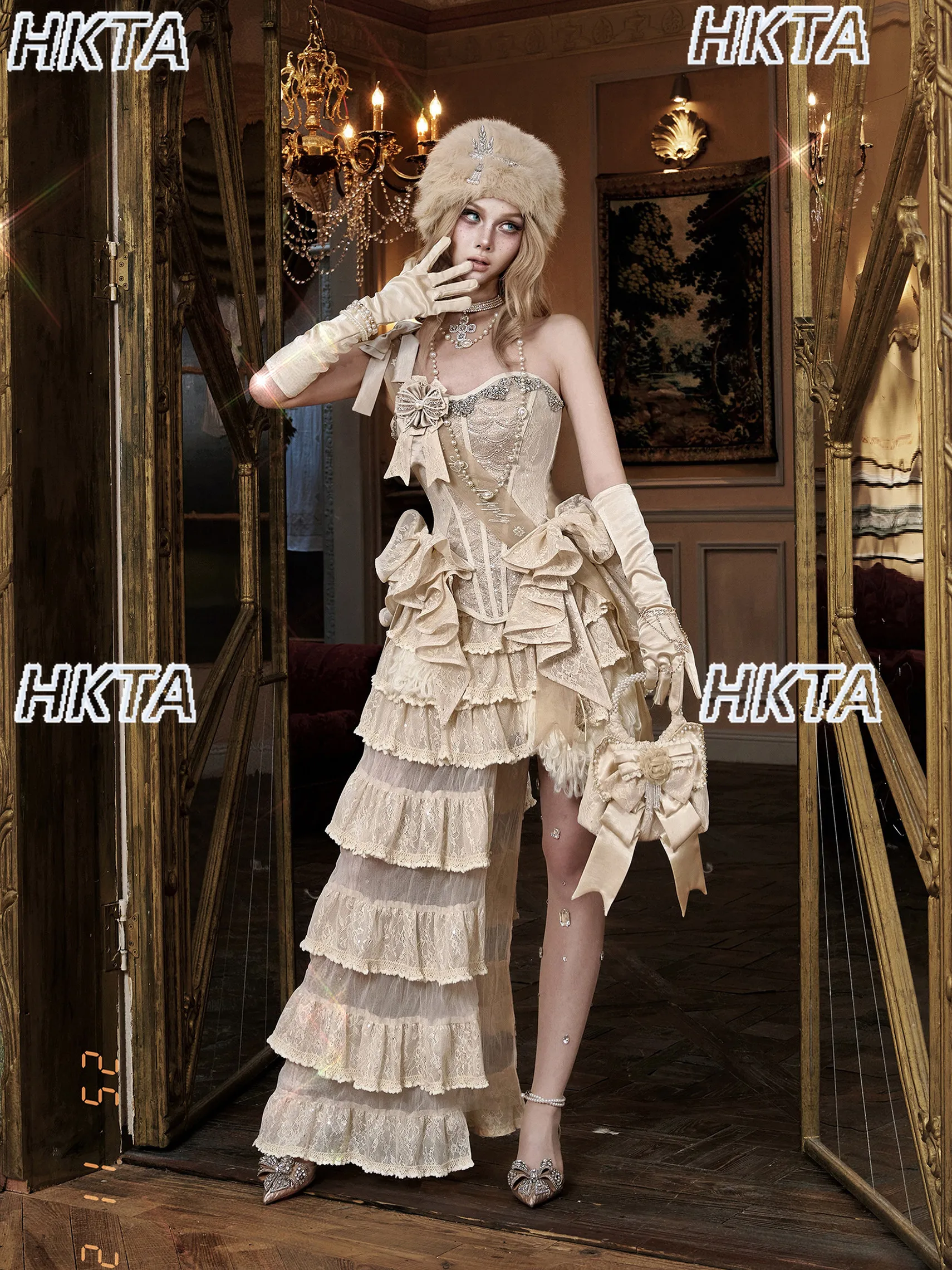 Japonês renda cintura cascata bolo irregular princesa saia natal doce lindo elegante temperamento y2k cos lo saia feminina