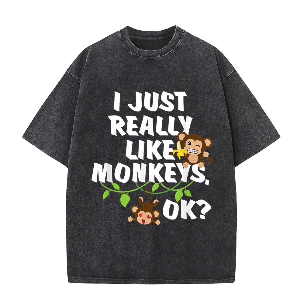 I Just Really Like Monkeys OK? Funny Monkey Gift T-Shirt Футболки Men Haikyuu Plus Size Women Cotton Printed Shirt Graphic Tee