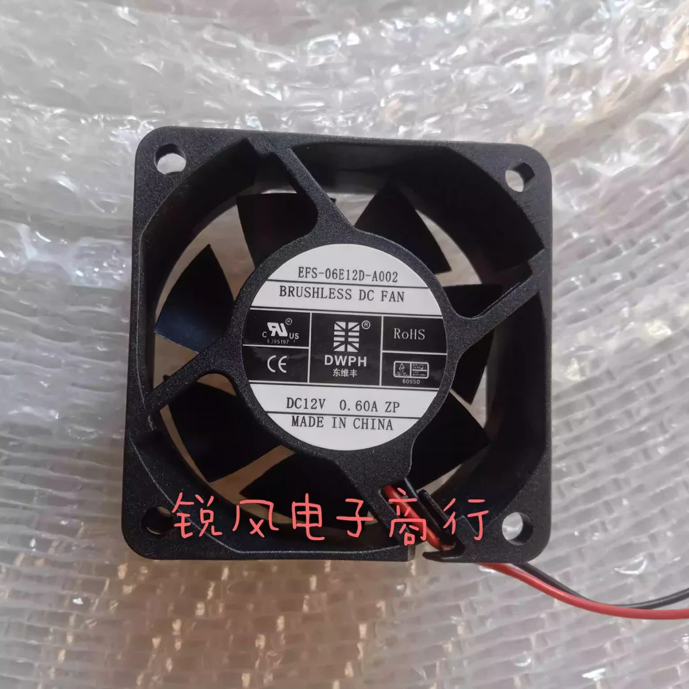 Dwph EFS-06E12D-A002 DC 12V 0.60A 60x60x25mm พัดลมทำความเย็นเซิร์ฟเวอร์2สาย