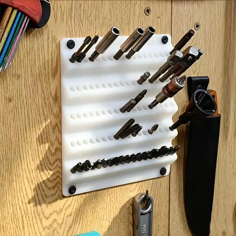 (Ce14)Orange Wall Mounted Drill Bit Holder Multi Size Slots Durable For Home Garage Tool Storage