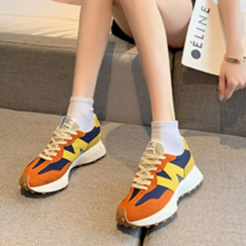 2024Womens Spring New Style Fashion Color Matching Designer Thick Sole Comfortable Casual Shoes Outdoor Walking Vulcanized Shoes