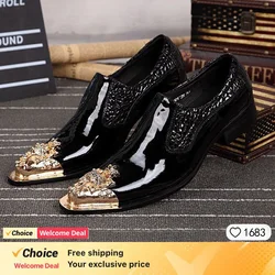 Summer business suit men's shoes black glossy leather shoes leading pointed party trend wedding shoes.