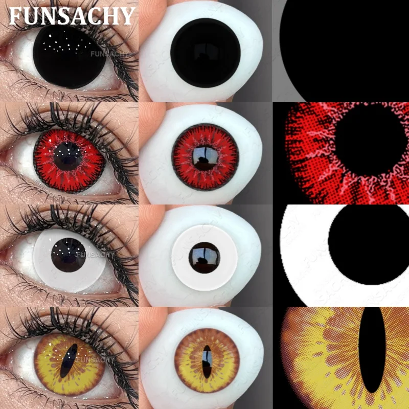 FUNSACHY 1 Paar Cosplay Farbkontaktlinsen für Augen Anime Cosplay Augenkontakte Blind Schwarz Bunte Linsen Halloween Augenschüler