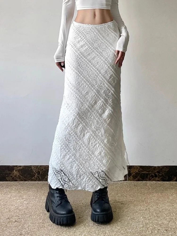 

Винтажные кружевные жаккардовые ажурные Mujer Faldas, уличная одежда, женские юбки с разрезом в стиле гранж, 2021, эстетичная летняя белая юбка макси Y2k