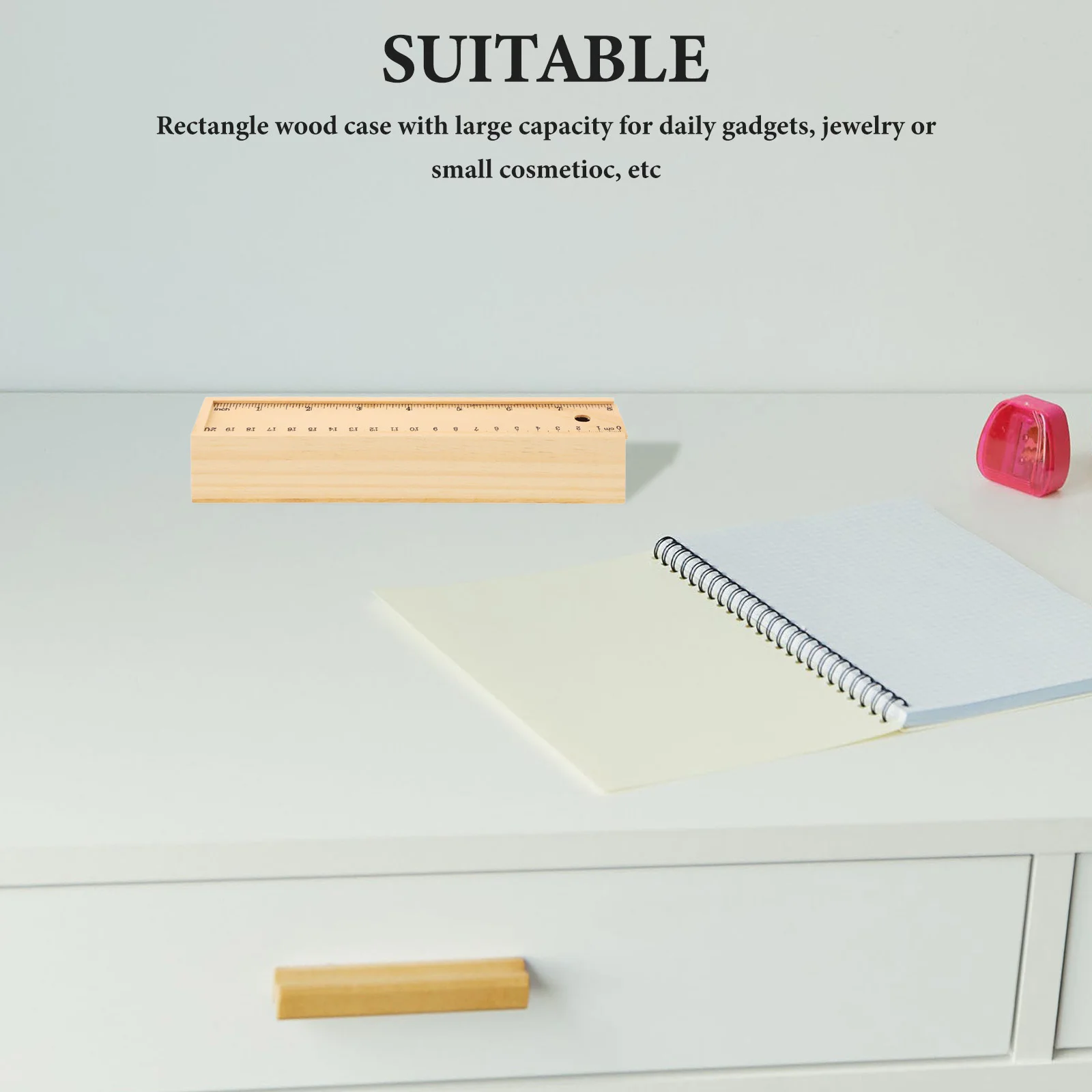 Estojo de madeira para lápis, grande capacidade, design retangular, acabamento em cor sólida, perfeito para armazenamento de material escolar e